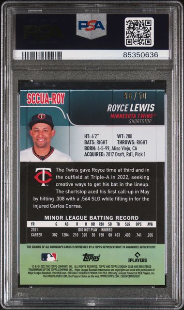 2022 Topps Stadium Club Chrome - Gold Refractor - Royce Lewis - auto - 46/50 - #SCCUA-ROY - PSA 9 - Baseball - Twins