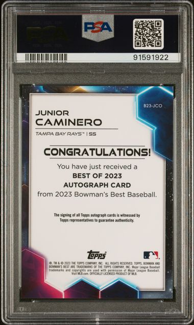 2023 Bowman's Best - Best of 2023 Auto - Junior Caminero - #B23-JCO - PSA 10 - Baseball - Rays