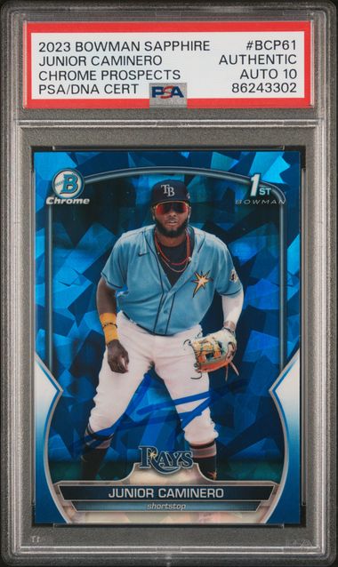2023 Bowman Chrome Sapphire - Chrome Prospects - Auto - Junior Caminero - #BCP-61 - PSA Auto 10 - Baseball - Rays