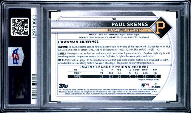 2025 Topps Bowman - Retro Logo Foil Pattern - Paul Skenes - #30 - PSA 10 - Baseball - Pirates