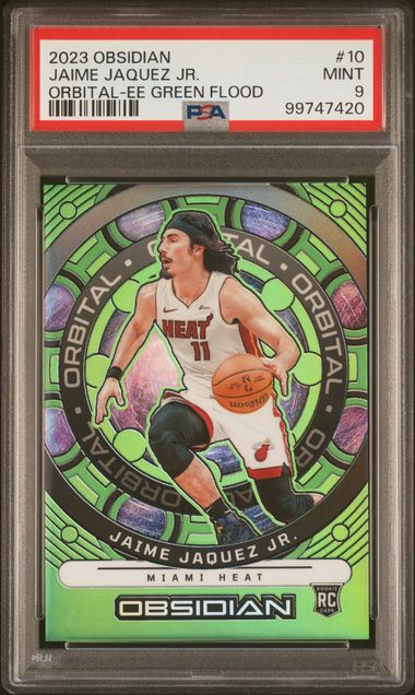 2023 Panini - Obsidian - Orbital-EE - Green Flood - Rookie Card - Jamie Jaquez Jr. - PSA9 - 10/25 - #10 - Basketball - Heat - drop