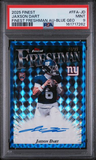 2025 Topps Finest - Finest Freshman - blue geometric - Jaxson Dart - auto - 24/99 - RC - #FFA-JD - PSA 9 - football - Giants - drop
