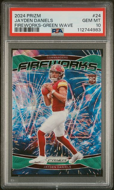 2024 Panini - Prizm - Fireworks - green wave - Jayden Daniels - RC - #24- PSA 10 - football - Commanders