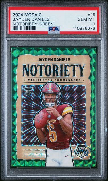 2024 Panini - Mosaic - Notoriety - Green - Jayden Daniels - RC - #19 - PSA 10 - football - Commanders