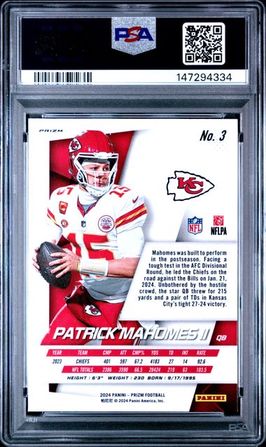 2024 Panini - Prizm - Flashback Prizm - Refractor - Patrick Mahomes II - PSA9 - #3 - Football - Chiefs - drop