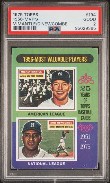 1975 Topps - 1956's MVP's - Mickey Mantle - Don Newcombe - #194 - PSA 2- Yankees - Dodgers
