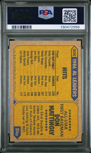 1987 Topps - Trademark on Front - Don Mattingly - #606 - PSA 9 - baseball - Yankees