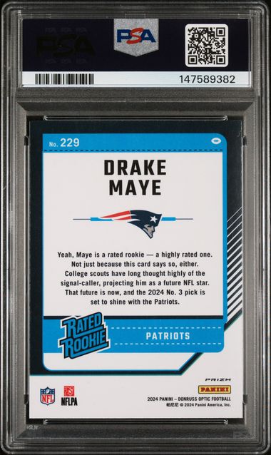 2024 Panini - Donruss Optic - Holo - Rated Rookies - Drake Maye - #229 - PSA 8 - football - Patriots