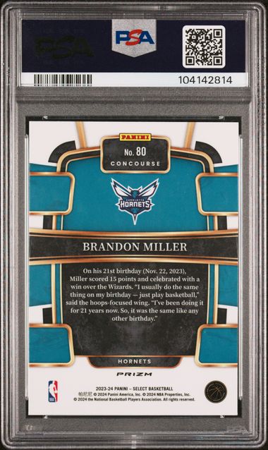 2023 Panini - Select - Red Cracked Ice - Brandon Miller - RC - #80 - PSA 9 - basketball - Hornets