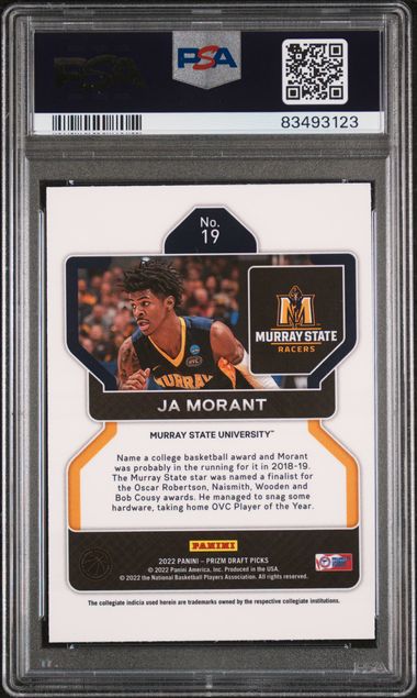 2022 Panini - Prizm Draft Picks - Ja Morant - #19 - PSA 9 - basketball - Murray State - Grizzlies