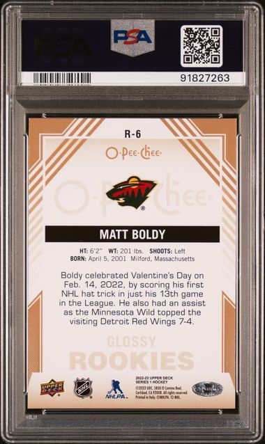 2022 Upper Deck - Matt Boldy - O-Pee-Chee - Glossy Gold - #R6 - Rookies - Ice Hockey - Minnesota Wild - PSA 10