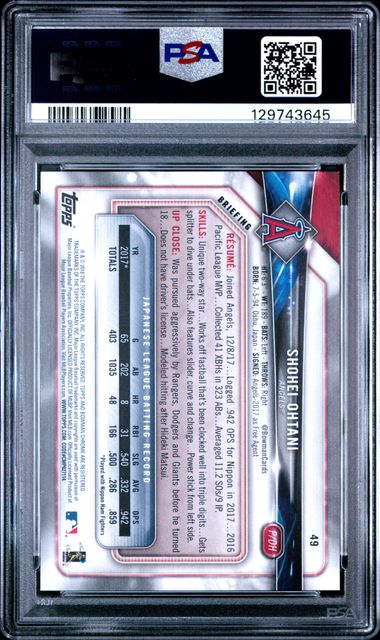 2018 Bowman - Shohei Ohtani - RC - #49 - PSA 9 - baseball - Angels