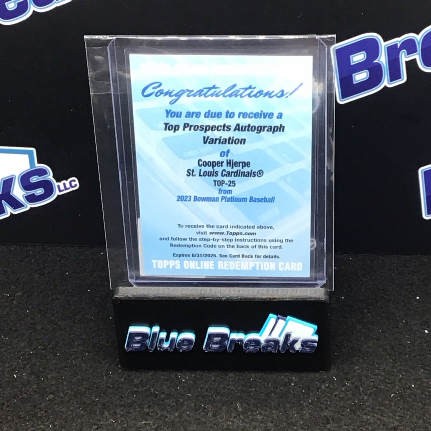 2023 Bowman Platinum Top Prospects Variation Cooper Hjerpe auto redemption #TOP-25 Cardinals