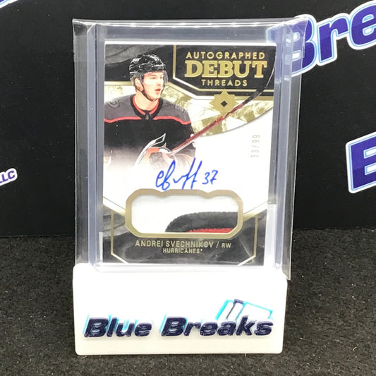 2018-19 Ultimate Collection Autographed Debut Threads Andrei Svechnikov 33/99 #DTA-AS Hurricanes