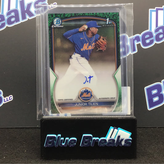 2023 Bowman Chrome 1st Bowman Green Grass Refractor Junior Tilien auto 65/99 #CPA-JT Mets