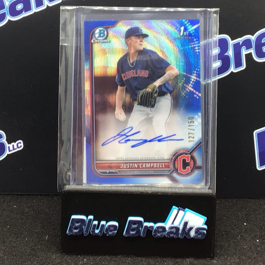 2022 Bowman Chrome 1st Bowman blue wave Justin Campbell auto 127/150 #CDA-JCL Guardians
