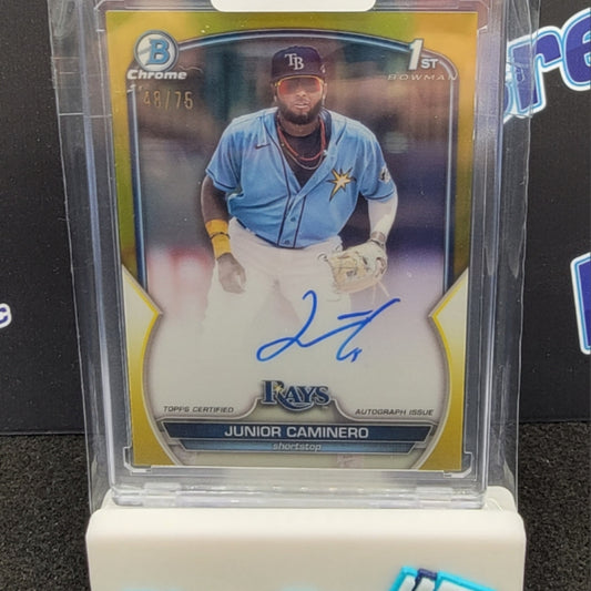 2023 Bowman Chrome Yellow Junior Caminero Auto 48/75 #CPA-JCR Rays