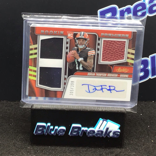 2023 Panini Absolute Rookie Premiere Dorian Thompson-Robinson triple relic auto 205/399 RC #RPM-DTR Browns