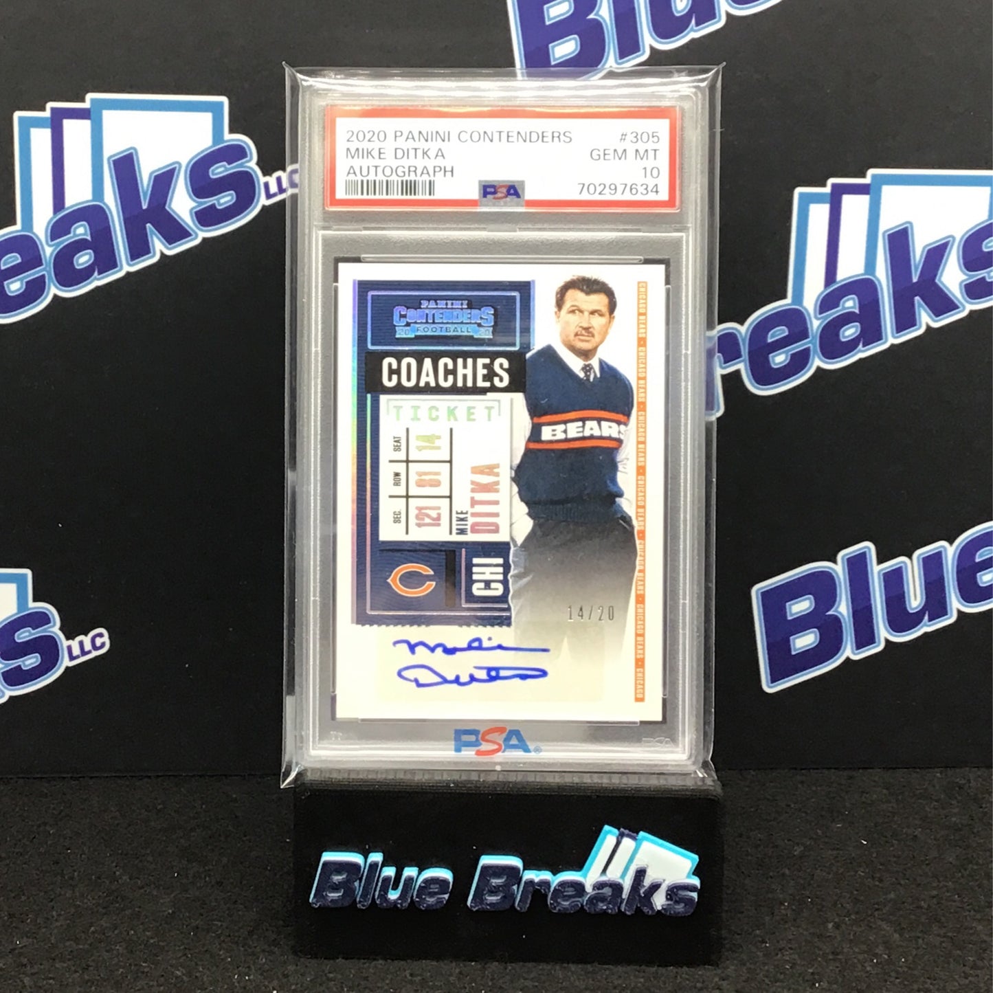 2020 Panini Contenders Mike Ditka auto 14/20 #305 PSA 10 Bears