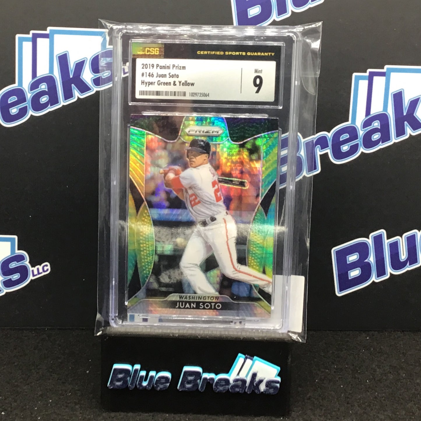 2019 Panini Prizm Hyper Green & Yellow Juan Soto #146 CSG 9 Nationals