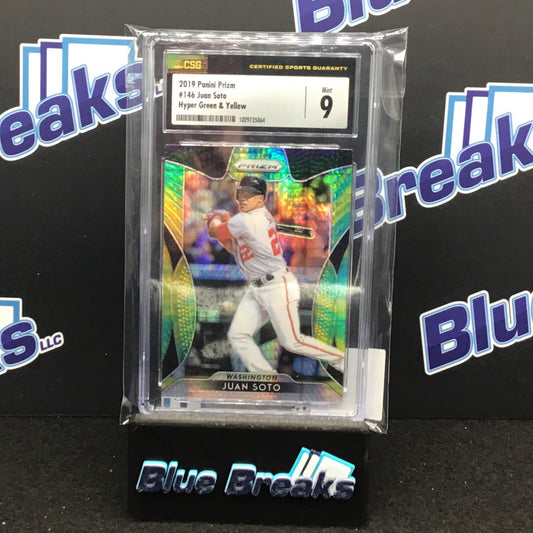 2019 Panini Prizm Hyper Green & Yellow Juan Soto #146 CSG 9 Nationals