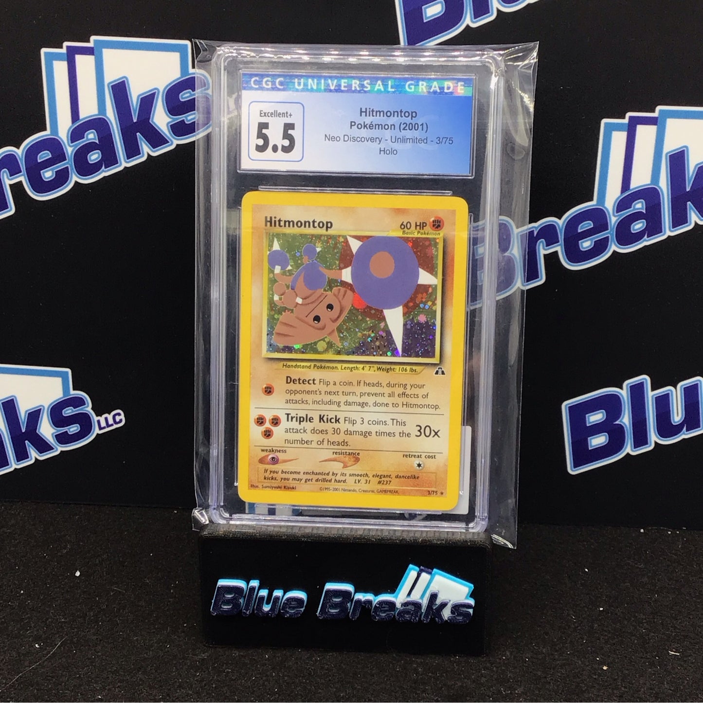 2001 Pokémon Hitmontop Holo Neo Discovery Unlimited #3/75 CGC 5.5