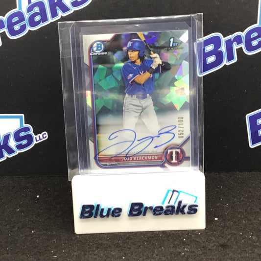 2022 Bowman Chrome 1st Bowman cracked ice Jojo Blackmon auto 052/100 #CPA-JBN Rangers