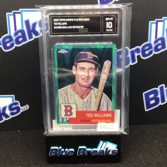 2022 Topps Chrome Platinum Anniversary Aqua Lava Refractor Ted Williams 241/299 #89 GMA 10