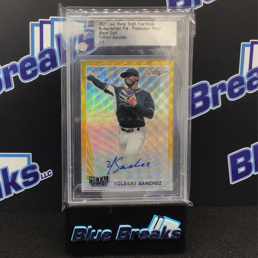 2021 Leaf Metal Draft Flashback - Yolbert Sanchez - Autographed Pre Production proof - Wave Gold - 1/1
