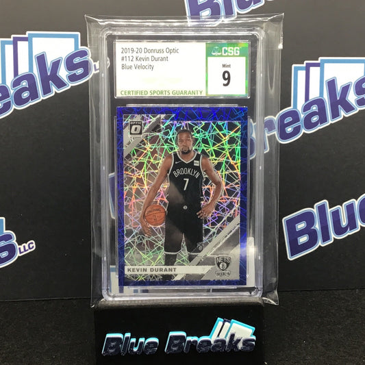 2019-20 Donruss Optic Prizm Blue Velocity Kevin Durant #112 CSG 9 Nets