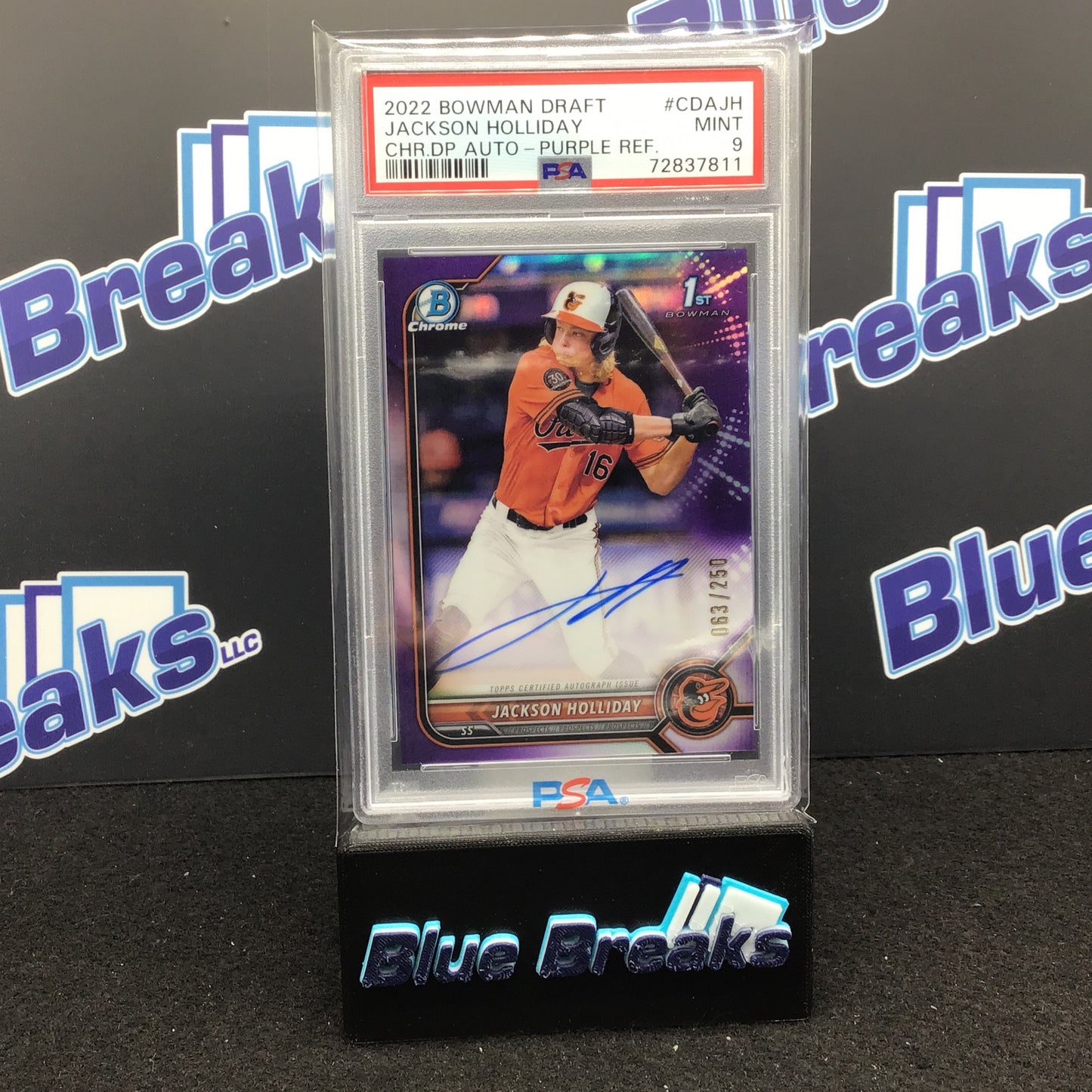 2022 Bowman Draft - Jackson Holliday- Chrome Draft Picks Auto - Purple - 63/250 - PSA 9 - Baltimore Orioles