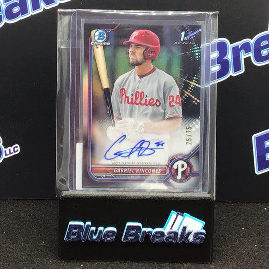 2022 Bowman Chrome 1st Bowman black refractor Gabriel Rincones auto 25/75 #CDA-GR Phillies