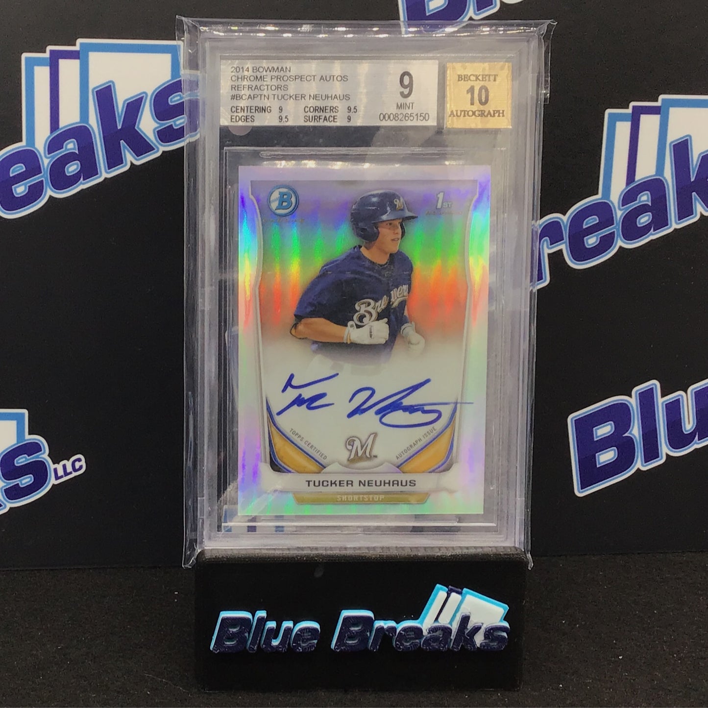 2014 Bowman - Tucker Neuhaus - Chrome Prospect Autos - Refractors - Milwaukee Brewers - 236/500 - BGS 9