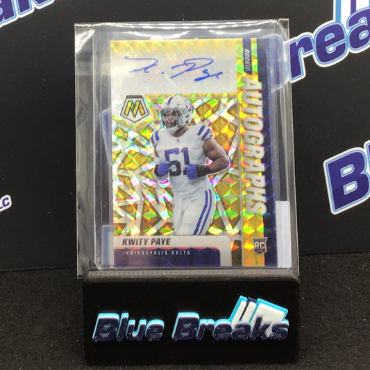 2021 Panini Mosaic Rookie Autographs Kwity Paye 09/10 RC #RA-96 Colts