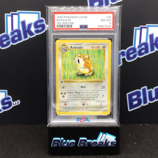 1999 Pokémon Game 1st Edition Raticate #40 PSA 8