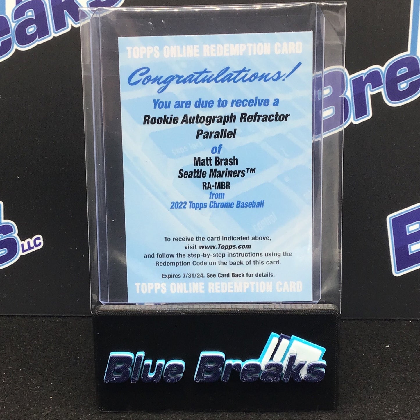 2022 Topps Chrome Baseball - Redemption - Matt Brash - Rookie Autograph Refractor Parallel - Seattle Mariners