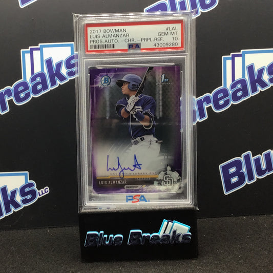2017 Bowman Chrome Prospects Purple Refractor Luis Almanzar auto 125/250 #CPA-LAL PSA 10 Padres