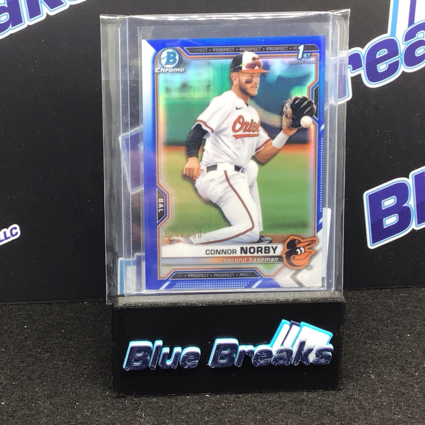 2021 Bowman Draft Chrome 1st Bowman Blue Refractor Connor Norby 124/150 #BDC-50 - Baltimore Orioles