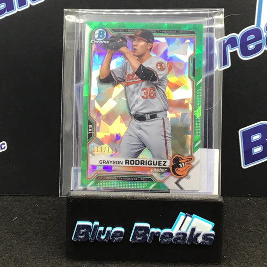 2021 Bowman Chrome Green Cracked Ice Grayson Rodriguez 111/125 #BCP-118 Orioles