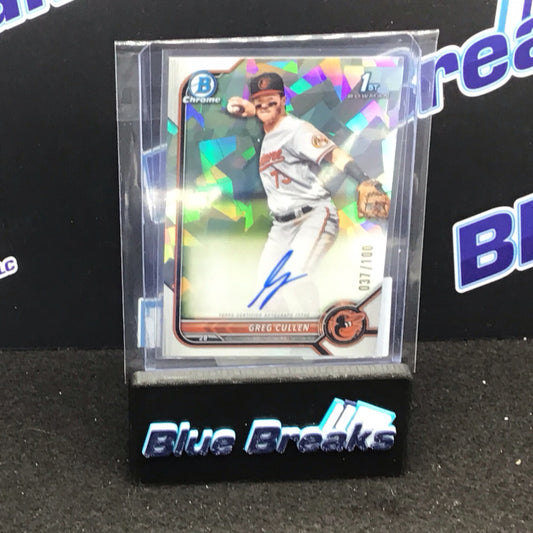 2022 Bowman Chrome 1st Bowman cracked ice Greg Cullen auto 037/100 #CPA-GC Orioles