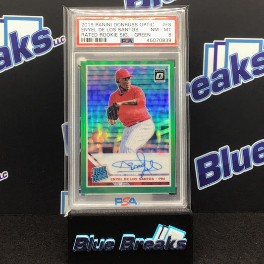 2019 Panini Donruss Optic Green Rated Rook Enyel De Los Santos auto 3/5 #RRS-ES PSA 8 Phillies