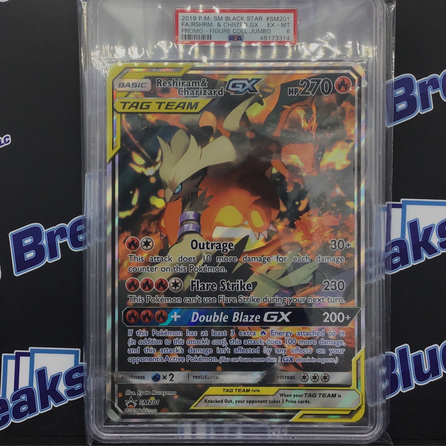 Pokémon - Sun and Moon - Black Star - Promo - SM201 - Reshiram & Charizard GX - Figure Jumbo - PSA 6