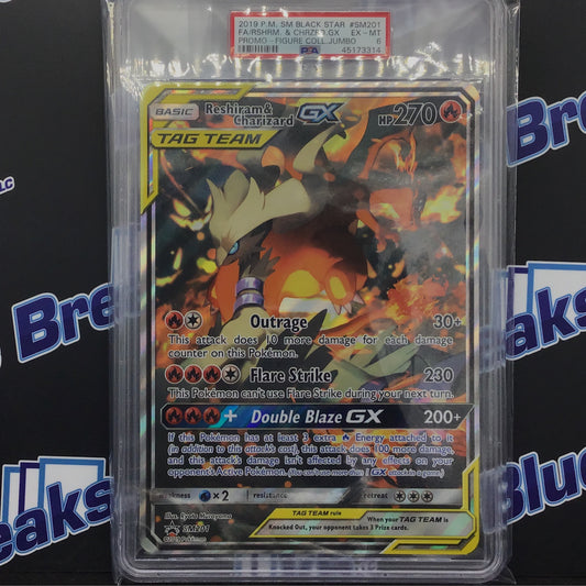 Pokémon - Sun and Moon - Black Star - Promo - SM201 - Reshiram & Charizard GX - Figure Jumbo - PSA 6