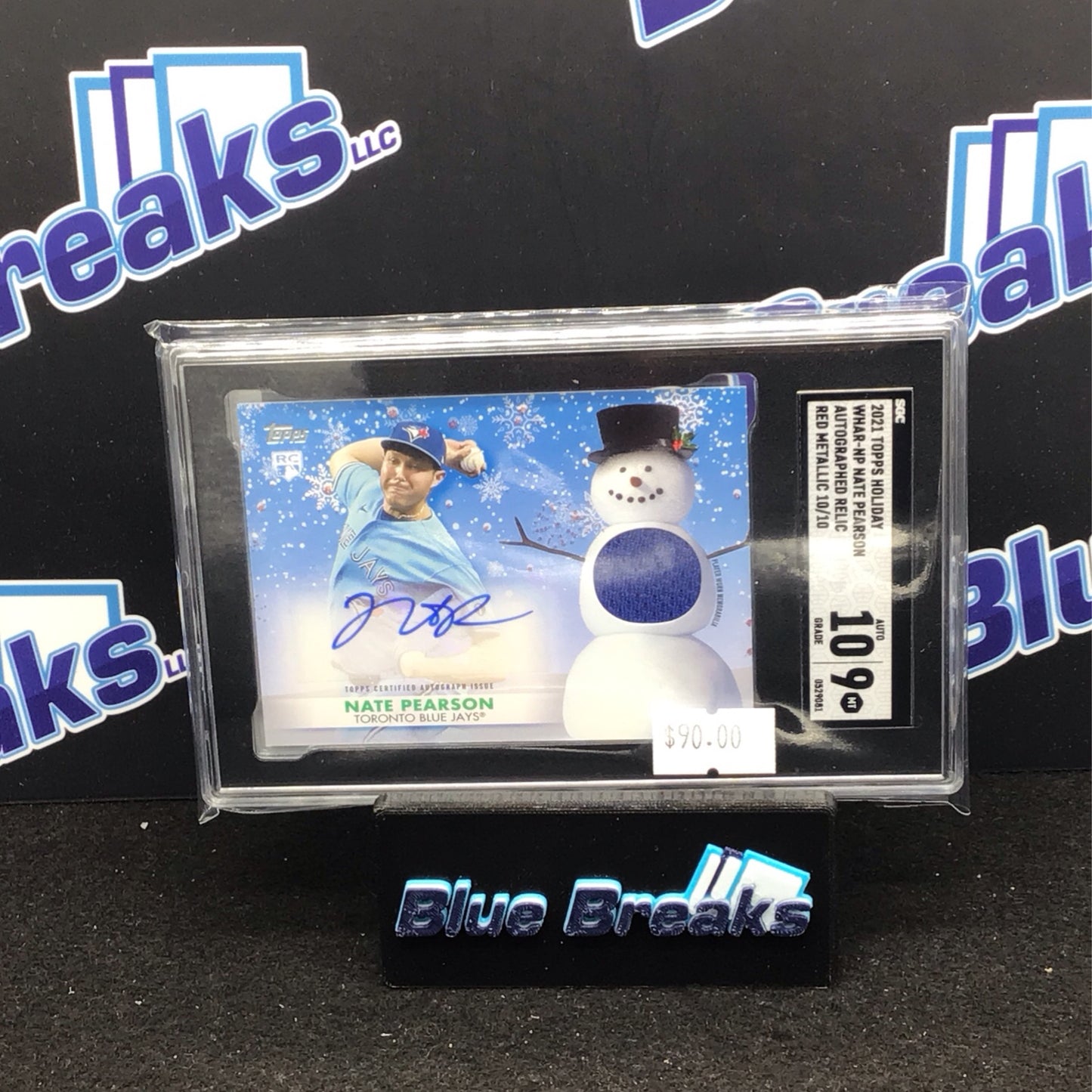 2021 Topps Holiday Red Metallic Nate Pearson relic auto 10/10 #WHAR-NP SGC 9 Blue Jays