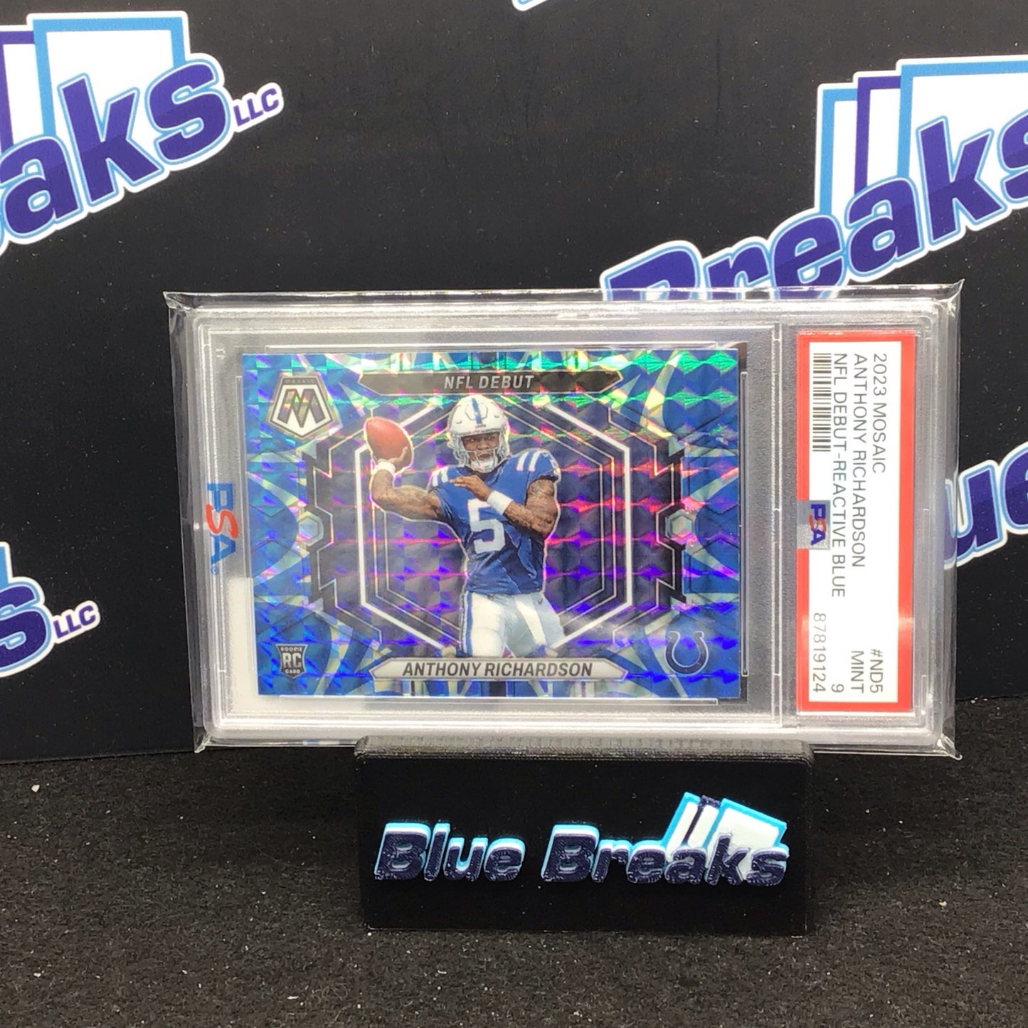 2023 Panini Mosaic NFL Debut-Reactive Blue Prizm Anthony Richardson RC #ND-5 PSA 9 Colts