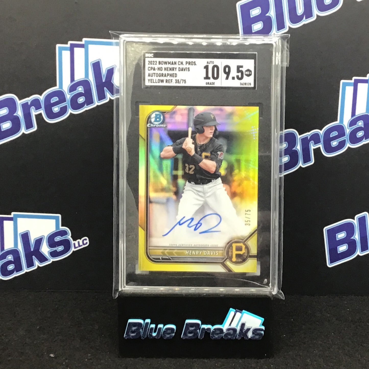 2022 Bowman Chrome Prospects - Yellow Refractor - Henry Davis - auto - 35/75 - #CPA-HD - SGC 9.5 / 10 - baseball - Pirates