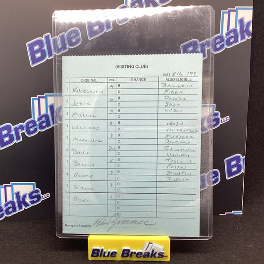 5/6/99 - Yankees Line up card - Vs Minnesota