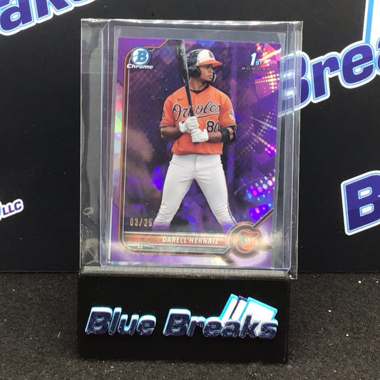 2022 Bowman Chrome 1st Bowman purple Darell Hernaiz 03/25 #BCP-27 Orioles