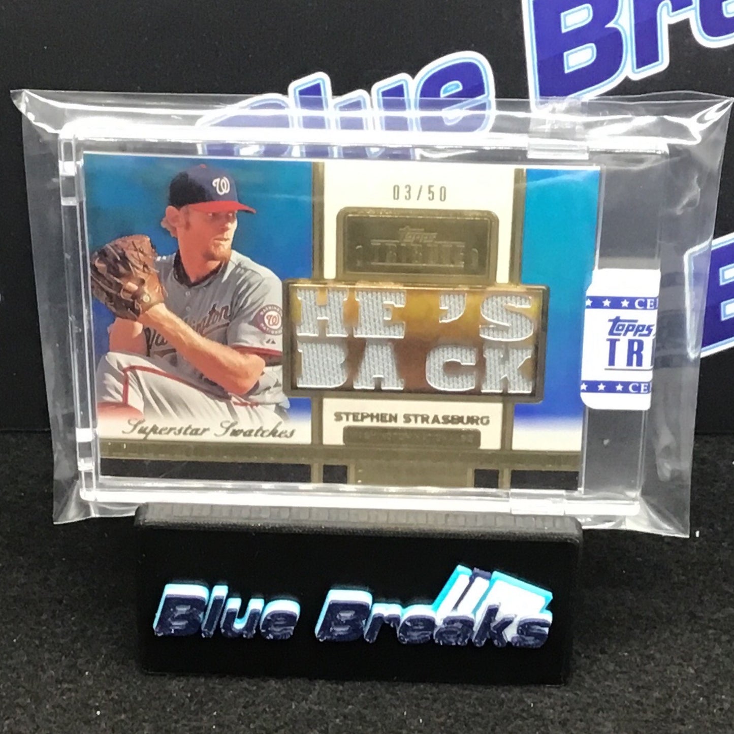 2012 Topps Tribute - Stephen Strasburg - Superstar Swatches relic card - 03/50 - Blue