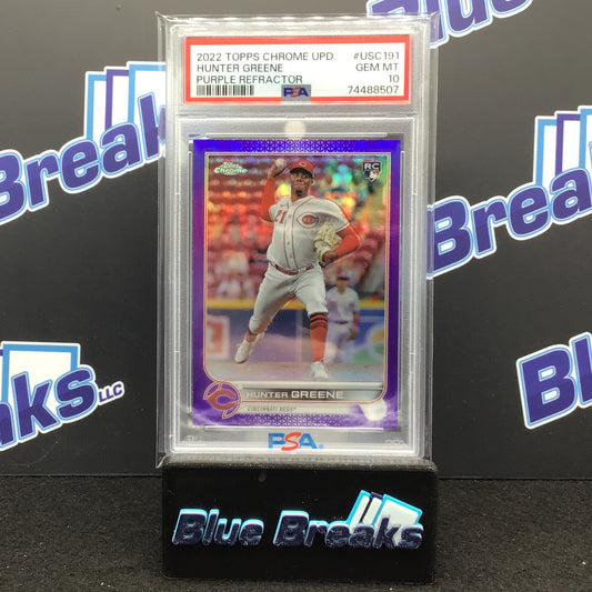 2022 Topps Chrome Update - Hunter Greene - Purple Refractor - #USC191 - Cincinnati Reds - PSA 10